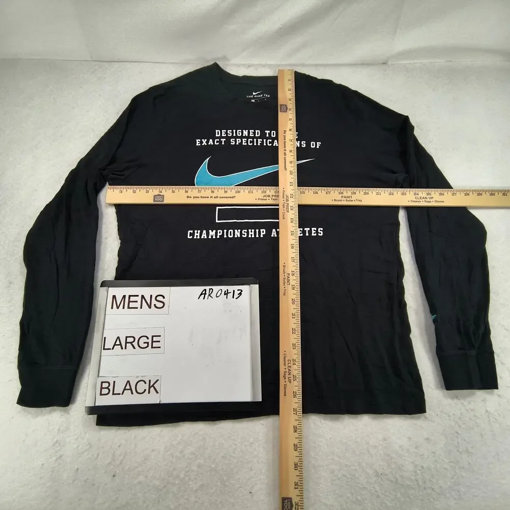 Nike Tee Championship Athletics Crew Neck Long Sleeve Shirt Mens Size L Black